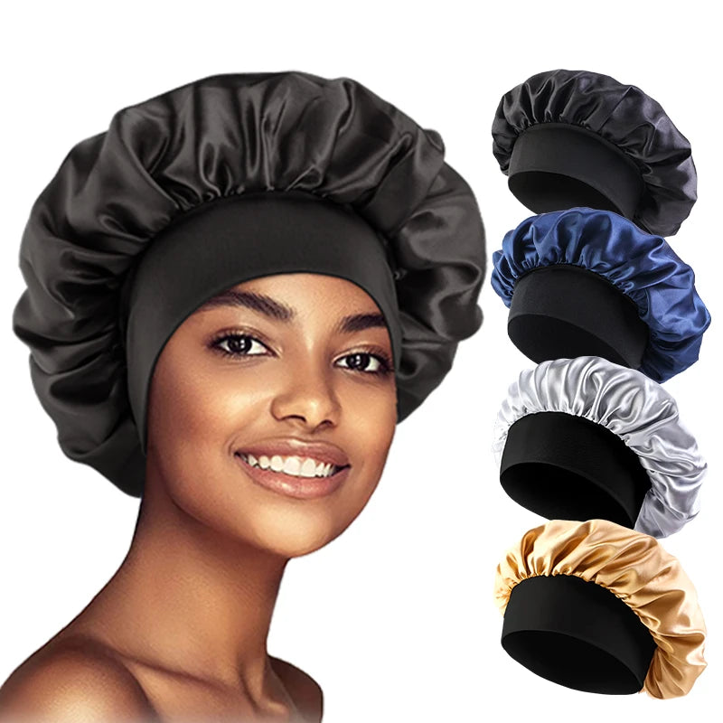 Satin Sleep Bonnet — Wide-Brim Hair Care Cap