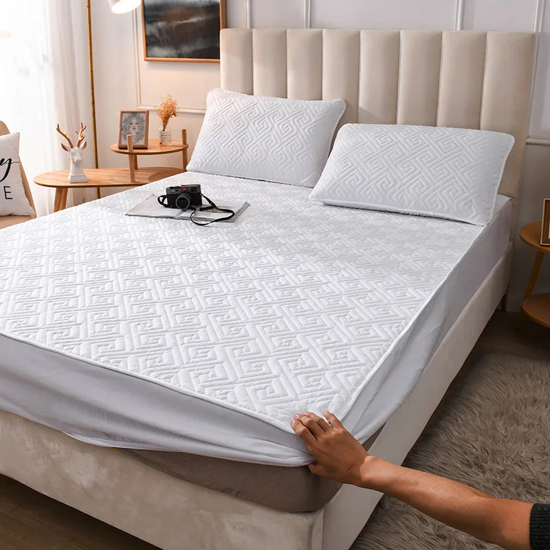 5-Sided Embossed Cotton Quilted Mattress Protector – Washable Anti-Mite Topper, Multiple Sizes