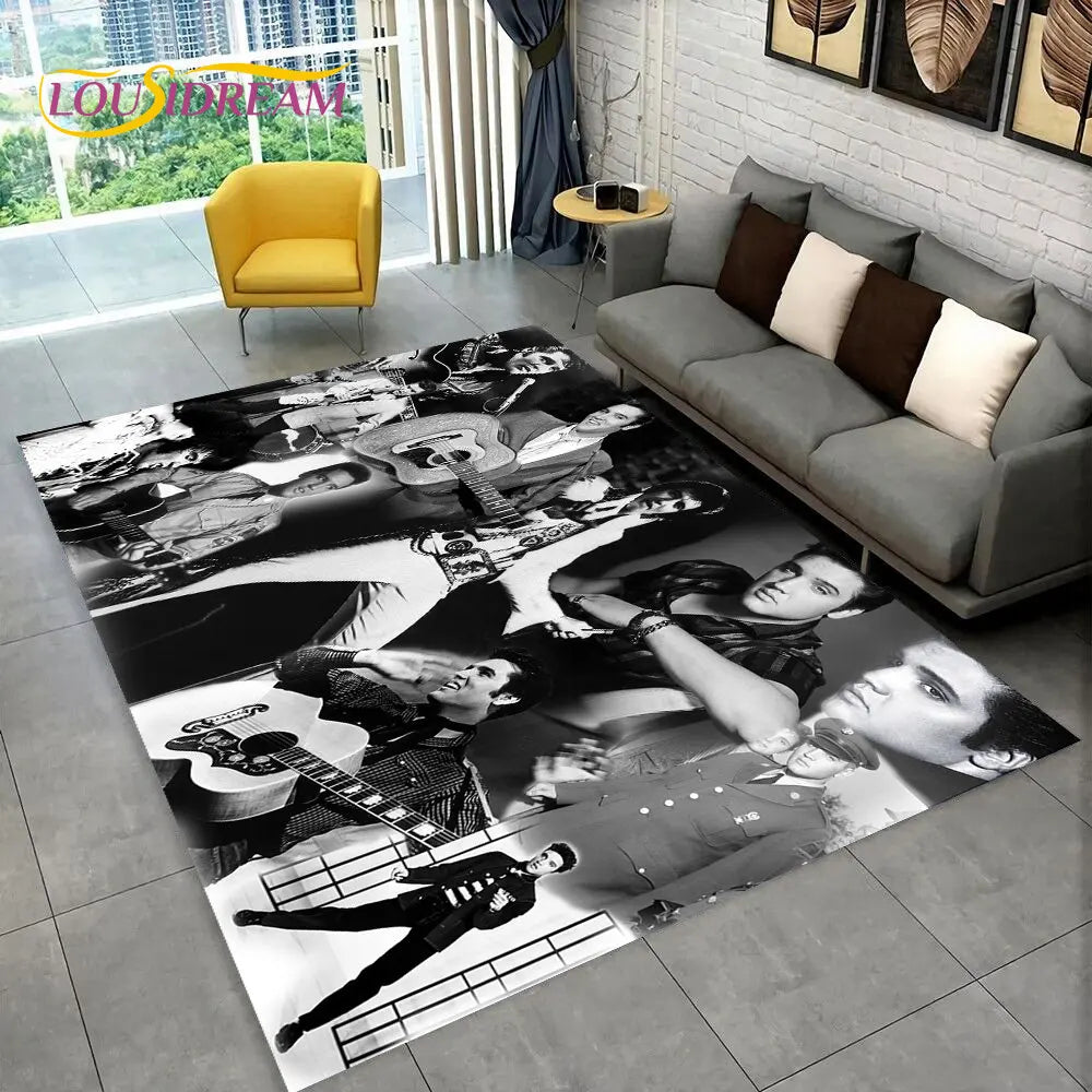 The King Elvis Presley Retro Area Rug,Carpet Rug for Living Room Bedroom Sofa Doormat Decoration,kids Play Non-slip Floor Mat 3D