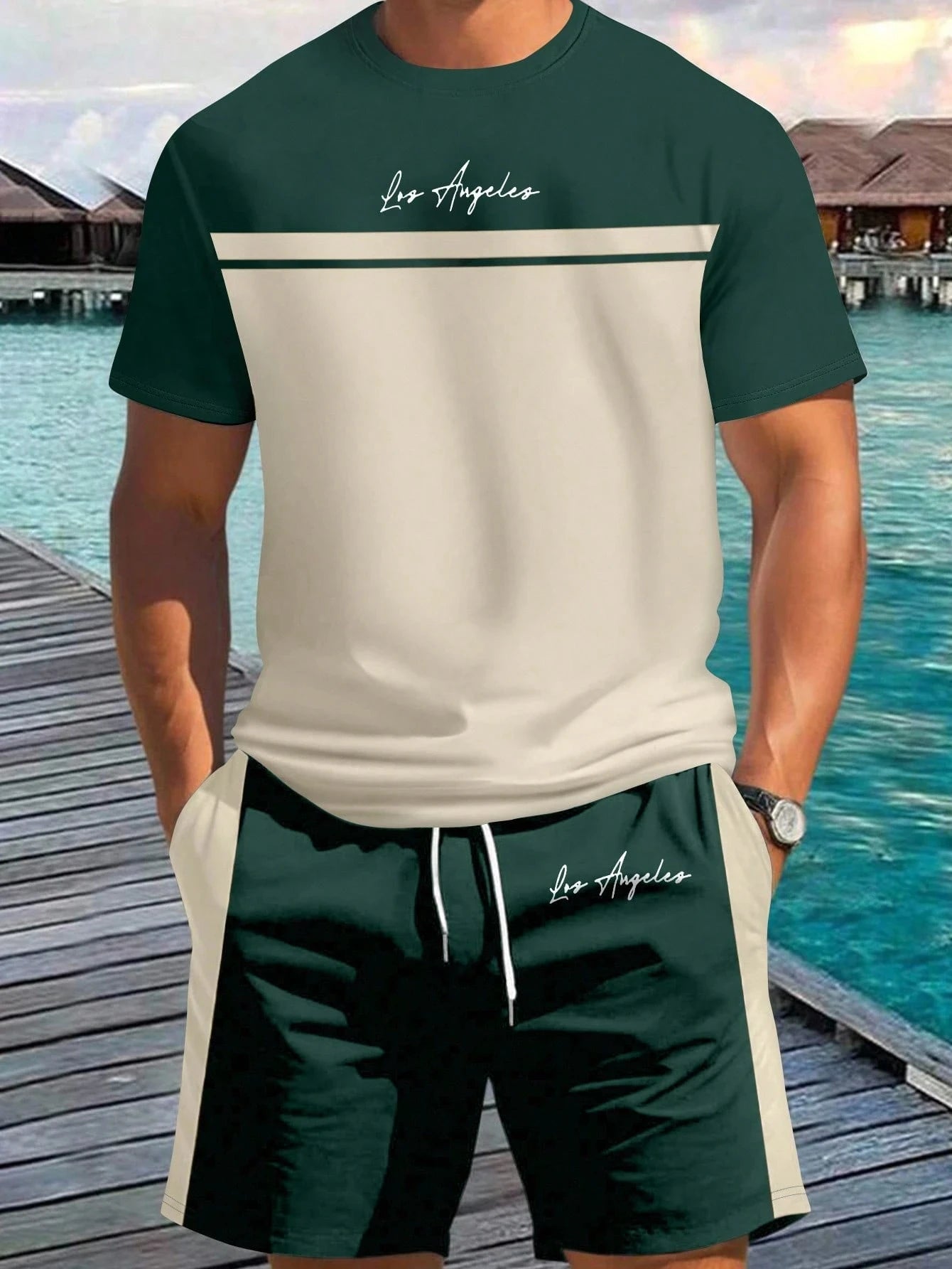 Men's Letter Print T-Shirt & Shorts Set – Beach Vacation Summer Co-Ord