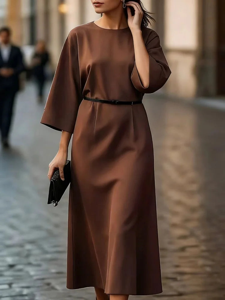 Elegant formal and casual long dresses for women (spring/autumn/summer), with a complimentary belt, made of non-see-through fabr