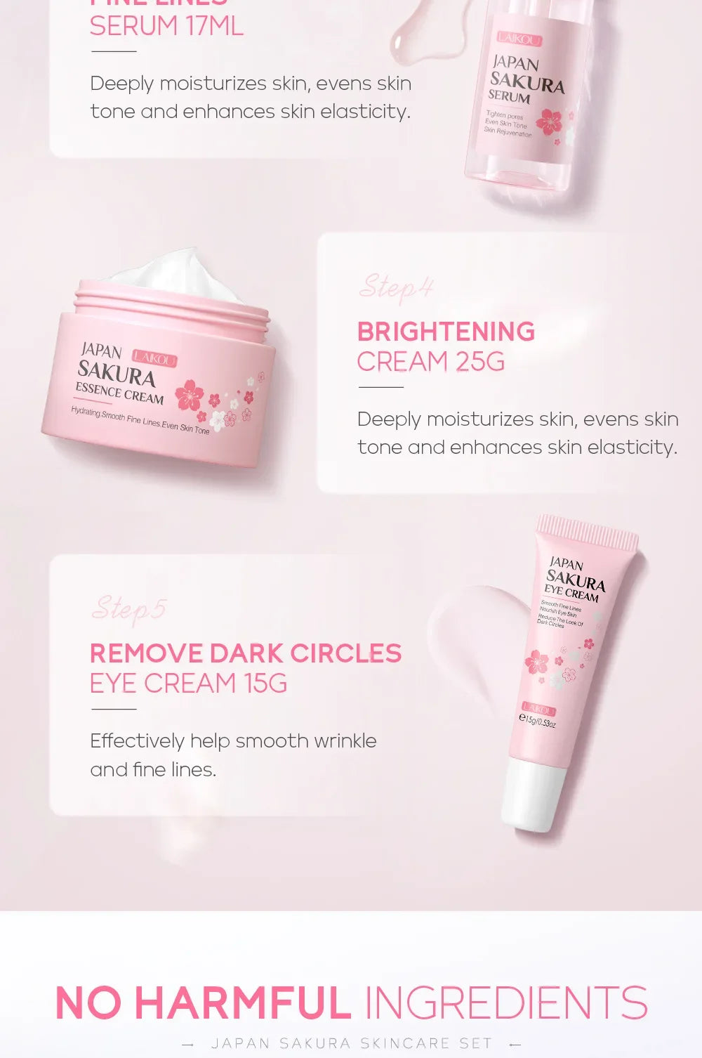 LAIKOU Sakura 5-Piece Korean Skincare Gift Set — Moisturizing & Brightening Routine