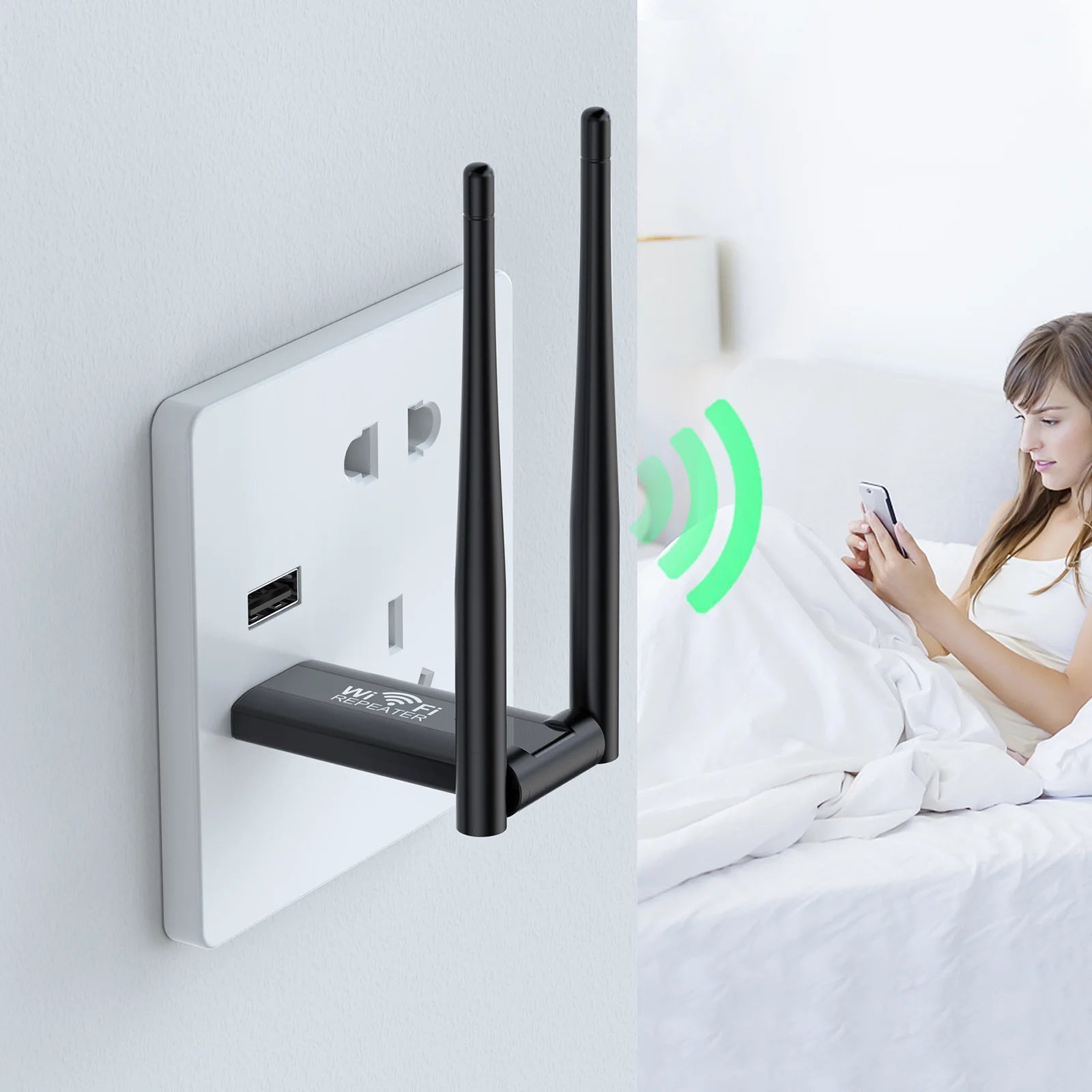 Stronger Signal. Every Room. — 2.4G 300Mbps USB WiFi Repeater & Signal Booster | Plug & Play, Long Range Extender, Home Network, CE Certified
