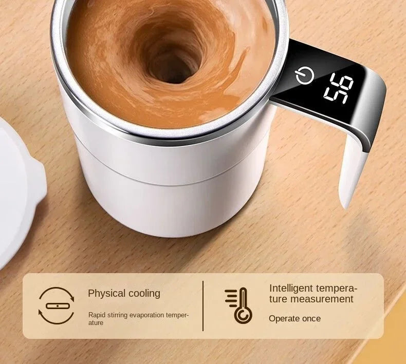 380ml Self-Stirring Electric Coffee Mug – IPX67 Waterproof, LCD Temp Display & USB-C Rechargeable Auto Mixing Cup