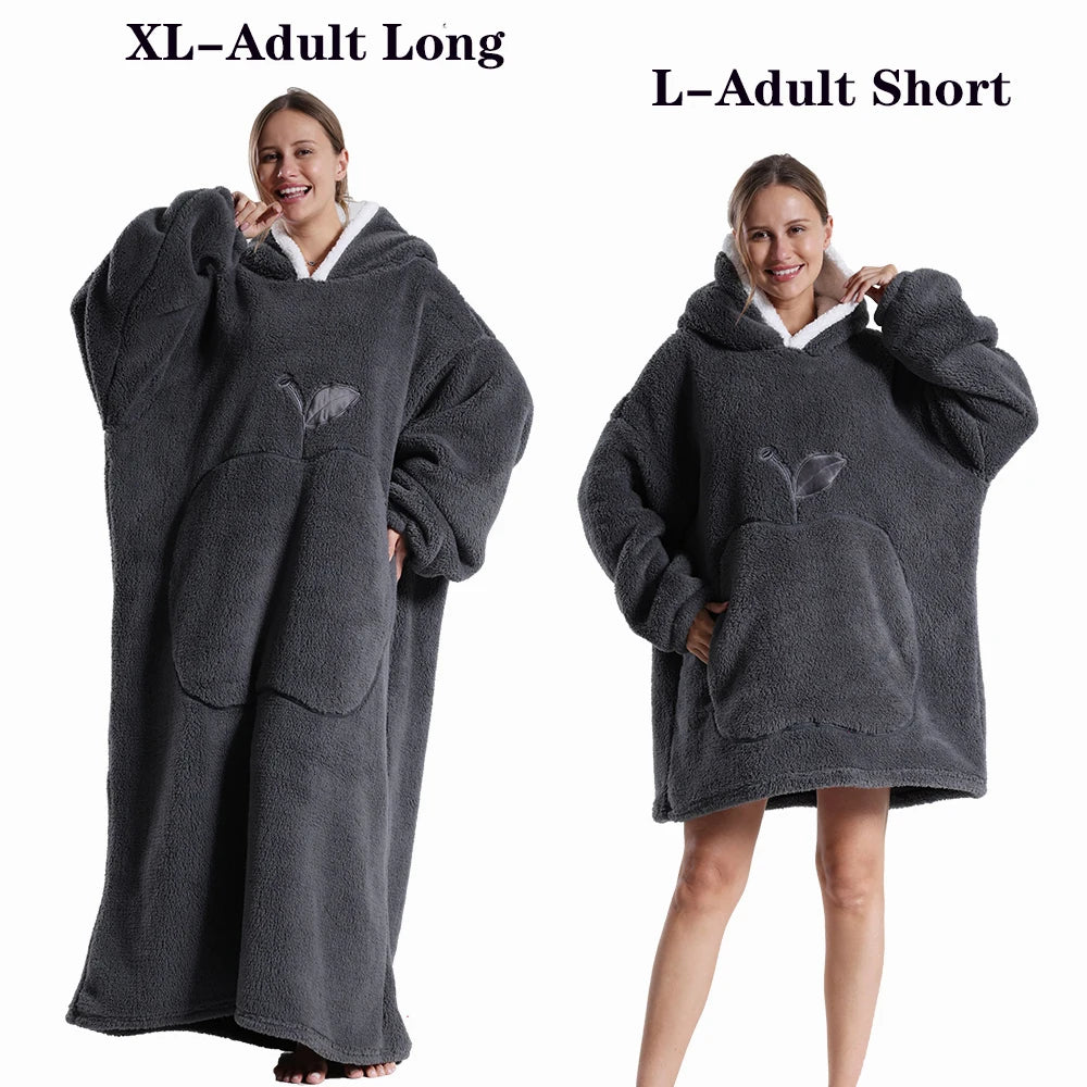Oversized Wearable Blanket Hoodie – Plush Fleece with Sleeves, Hood & Pocket, 40 Designs