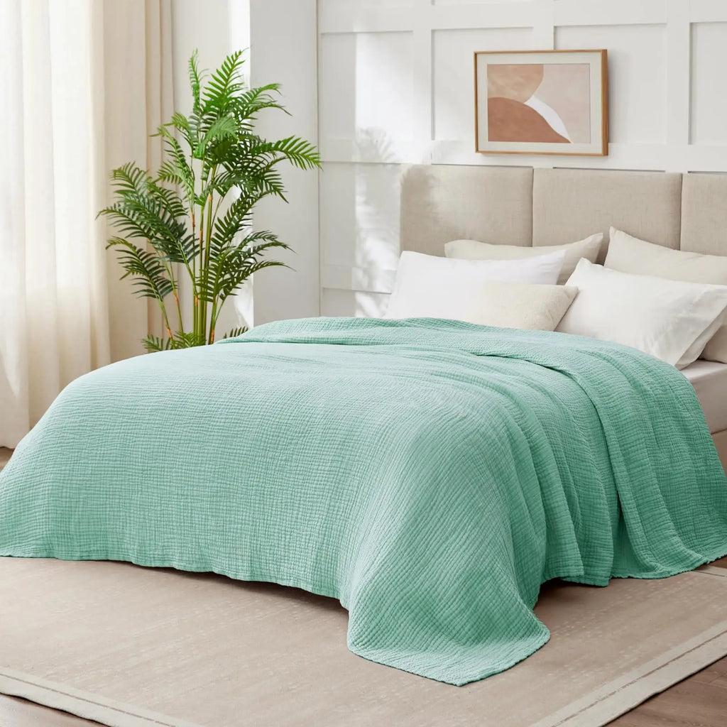 100% Cotton Muslin Gauze Throw Blanket – Lightweight Breathable Bedspread, All Season
