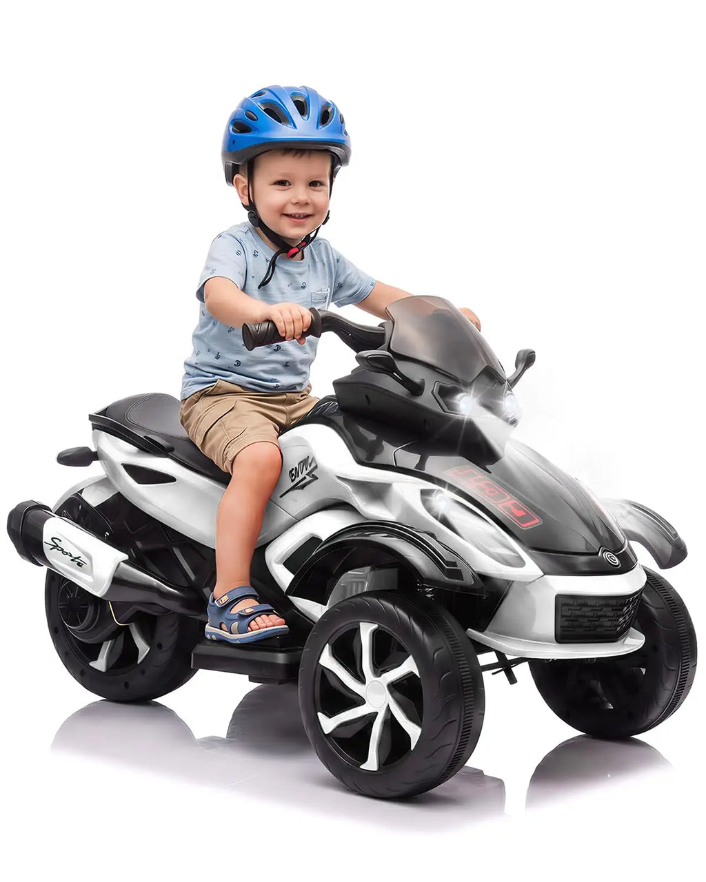 12V Kids Ride-On Car – Three-Wheel Electric Toy with Lights