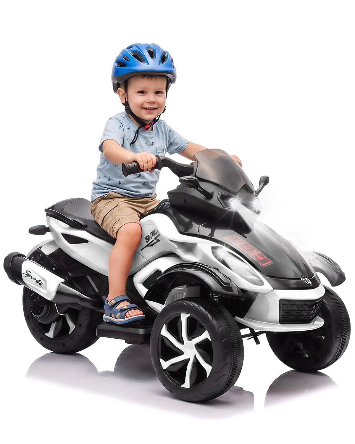12V Kids Ride-On Car – Three-Wheel Electric Toy with Lights