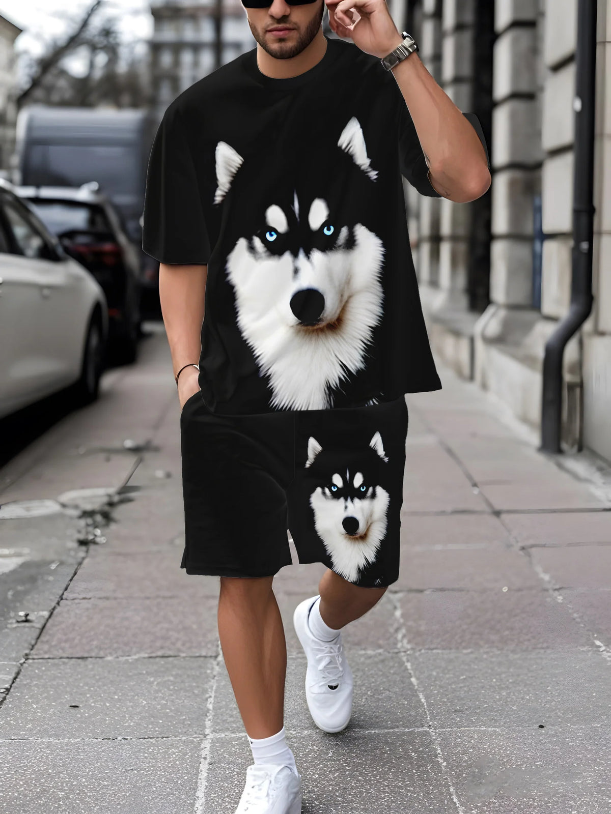 Men's Graffiti Doll Print Crew Neck Short Sleeve & Shorts Loose 2-Piece Set – Trendy Sport