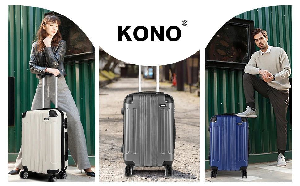 KONO Suitcase Lightweight hard case trolley suitcase with 4 twin wheels ABS material