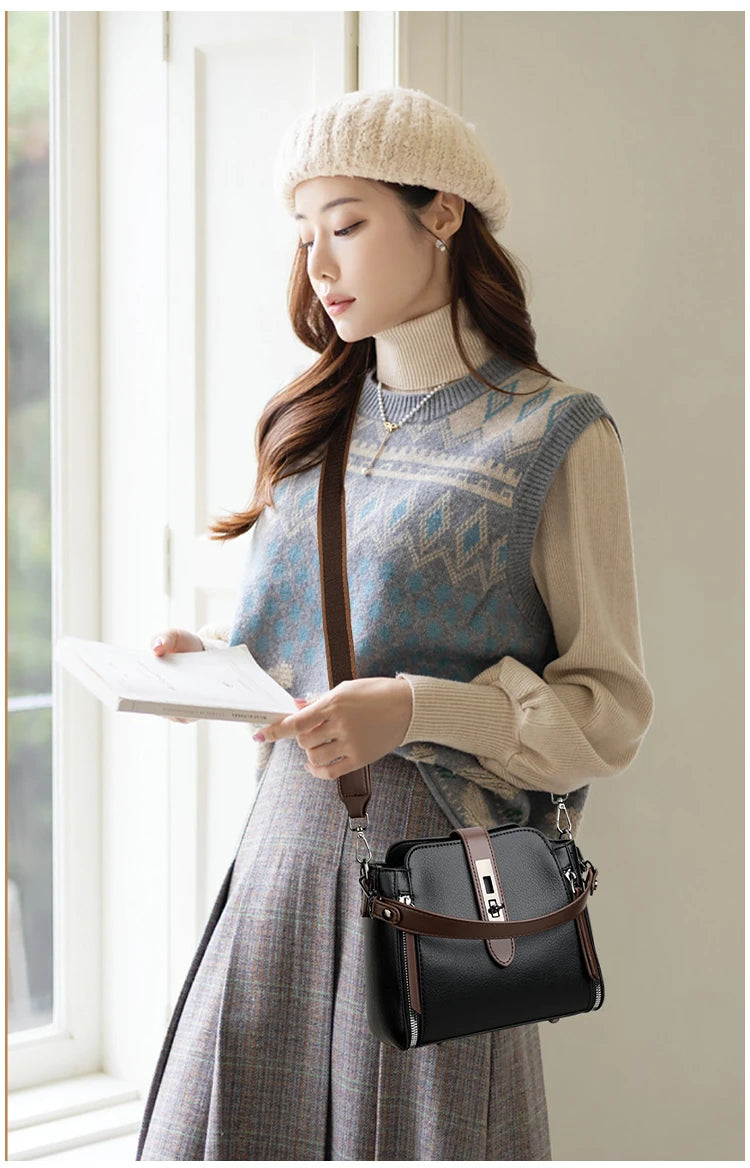 Luxury PU Leather Casual Tote Shoulder Bag – Designer Crossbody Handbag for Women