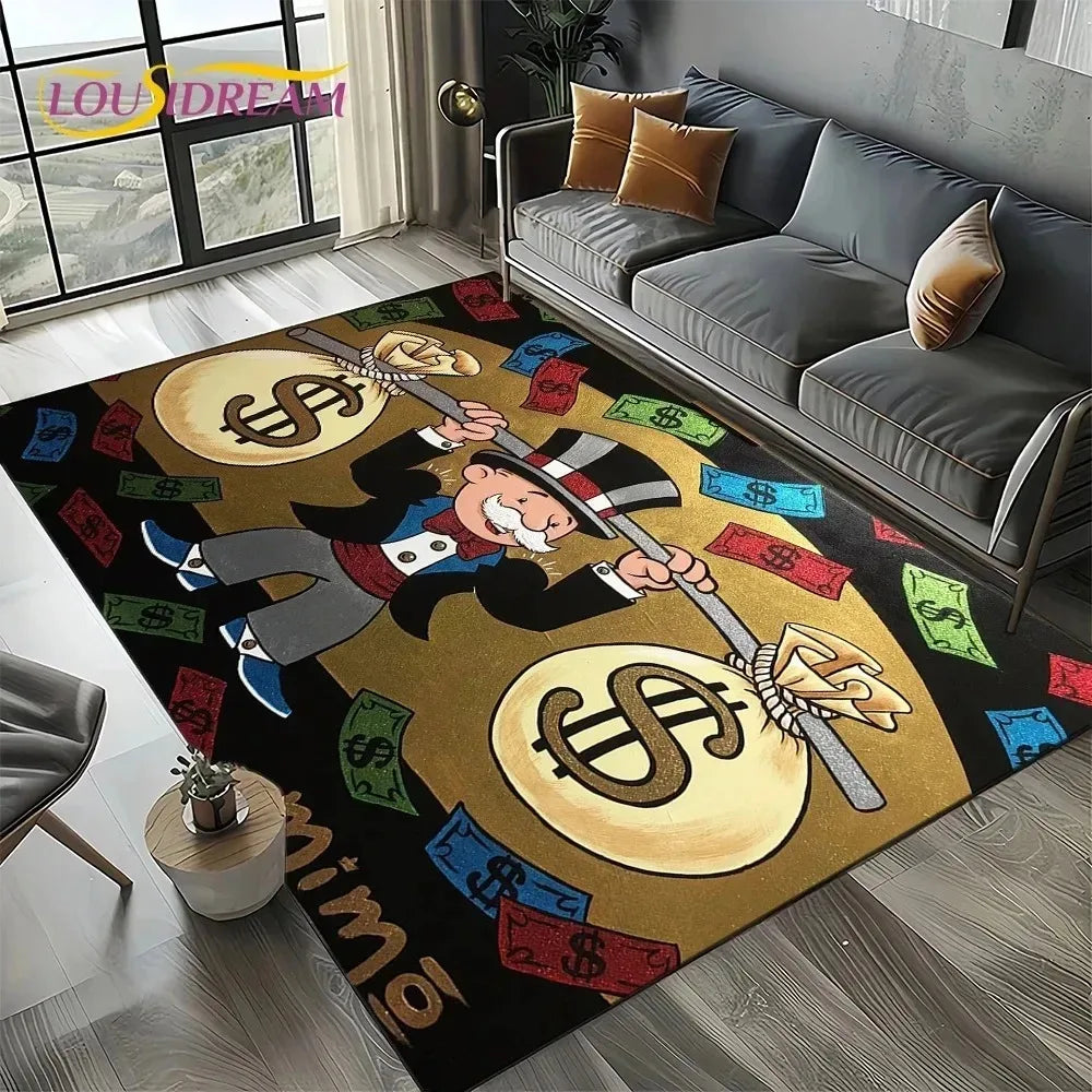 Monopoly Dollar Cartoon Area Rug – Non-Slip Entryway Mat for Living Room, Bedroom & Kids Decor