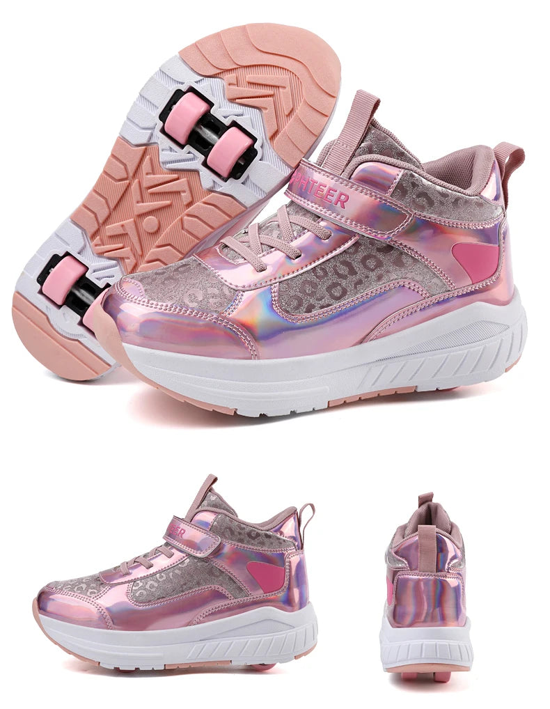 High-Top Children's Roller Skates for Girls – 4-Wheel Outdoor Wear-Resistant Sports Shoes