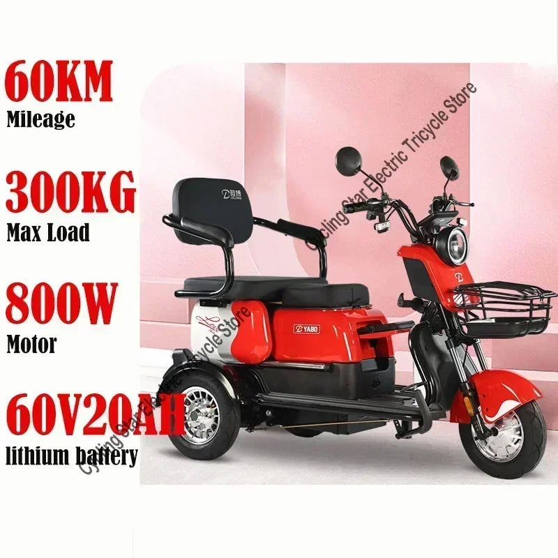 3-Wheel Electric Mobility Scooter for Adults, Long-Range Tricycle