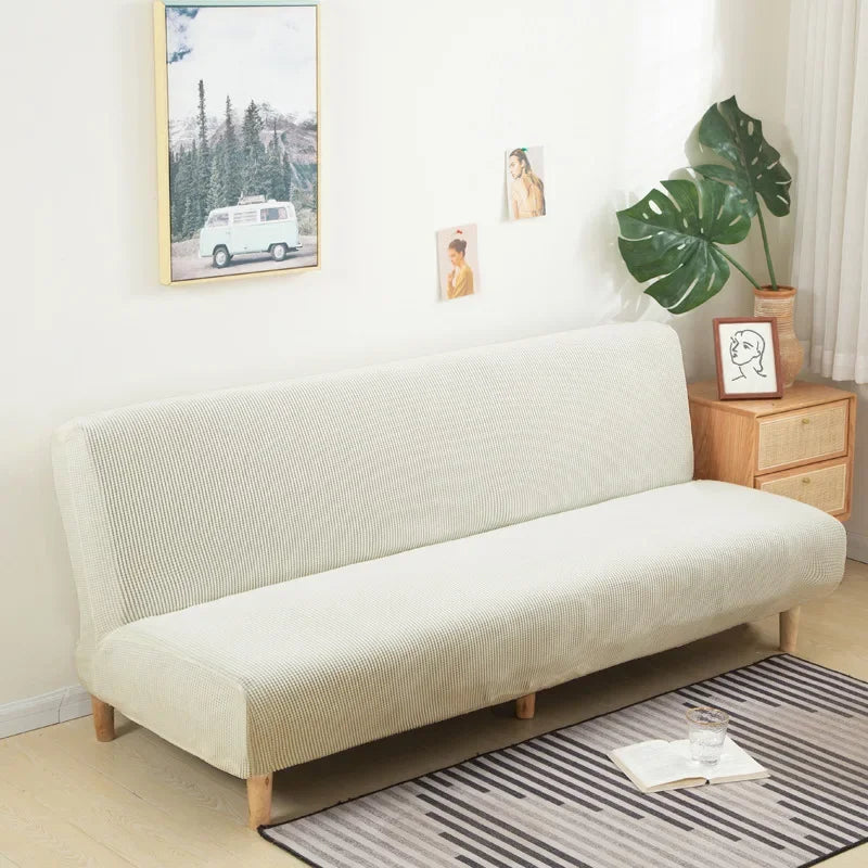 Armless Futon Sofa Bed Cover – Polar Fleece Elastic Slipcover for Folding Furniture & Bench