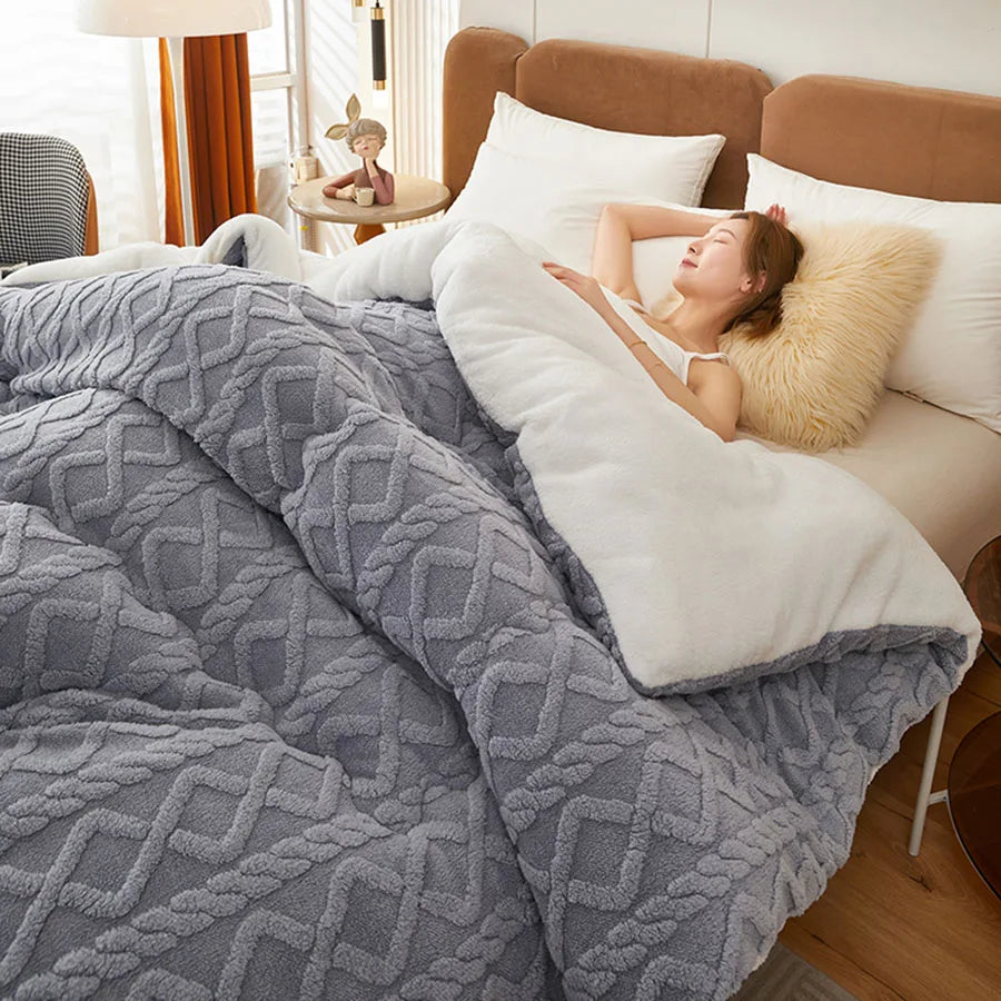 Thick Fleece Bed Blanket – Faux Lamb Plush Comfort