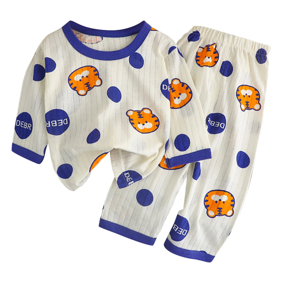 Kids' Cartoon Bear Long Sleeve Pajamas Set | Soft Breathable Sleepwear Boys & Girls
