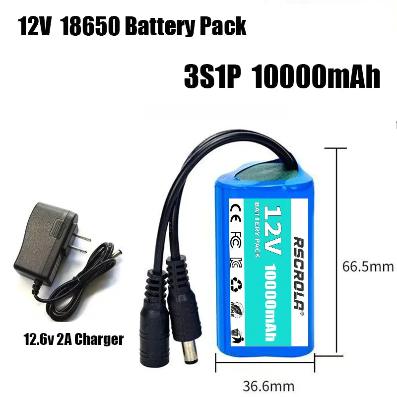 Rechargeable 12V 18650 Lithium Battery Pack with BMS – For Solar, LED Light, RC Model & Power Supply with Charger