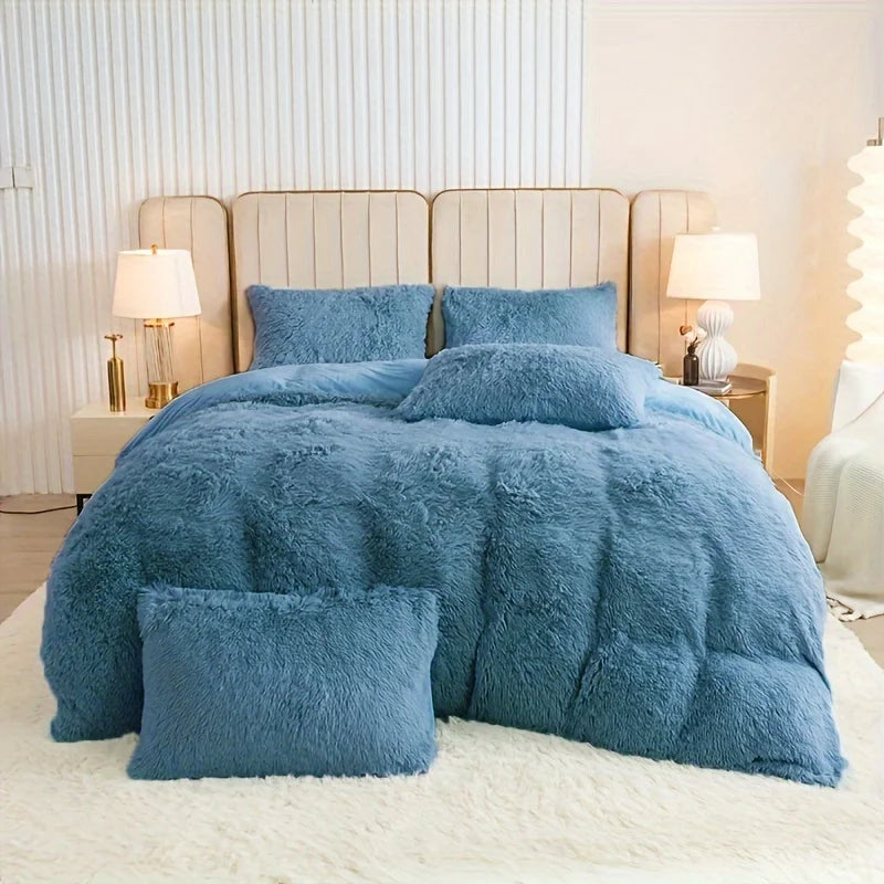 Plush Faux Fur Duvet Cover Set – Luxurious 3-Piece Bedding, 16 Colors & 10 Sizes