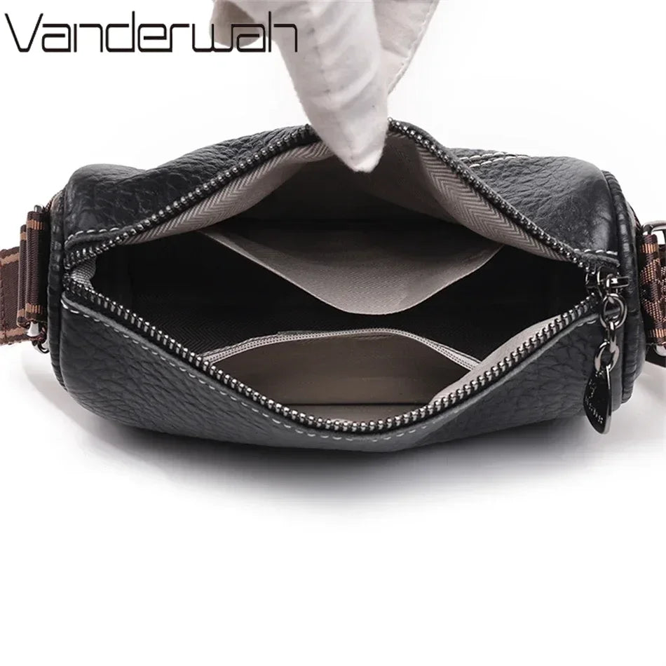 Luxury Genuine Leather Barrel Crossbody Bag – Sequin Shoulder Messenger Bag for Women