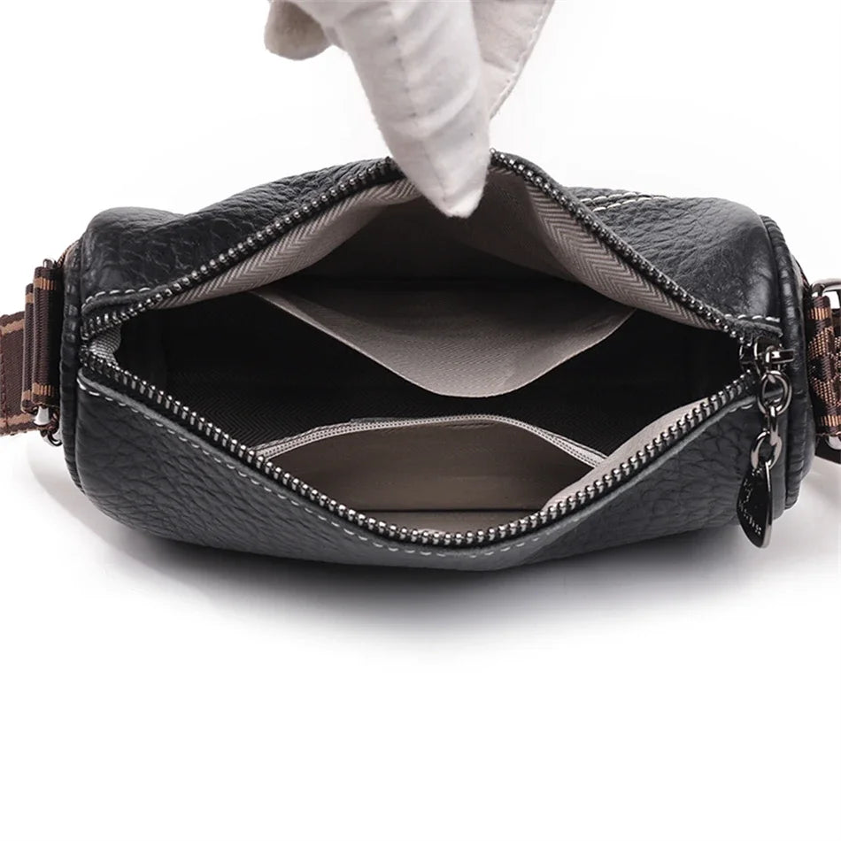 Luxury Genuine Leather Barrel Crossbody Bag – Sequin Shoulder Messenger Bag for Women