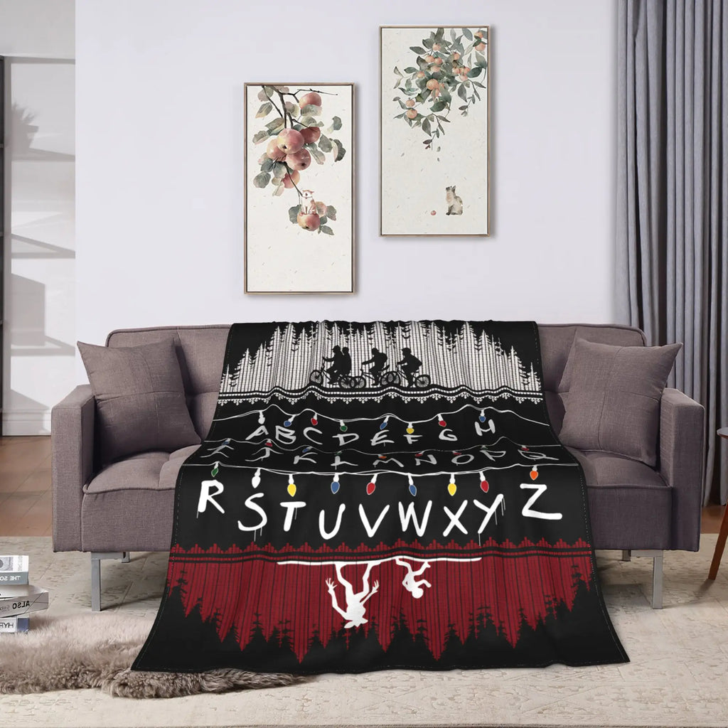 Stranger Things Alphabet Lights Flannel Throw Blanket – Soft, Anti-Pilling, 4 Sizes