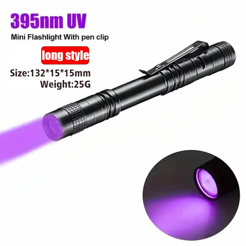 UV Flashlight 395nm Ultraviolet Torch – Pet Urine & Scorpion Detector, Pen Clip, 200 Lumens, AAA Battery
