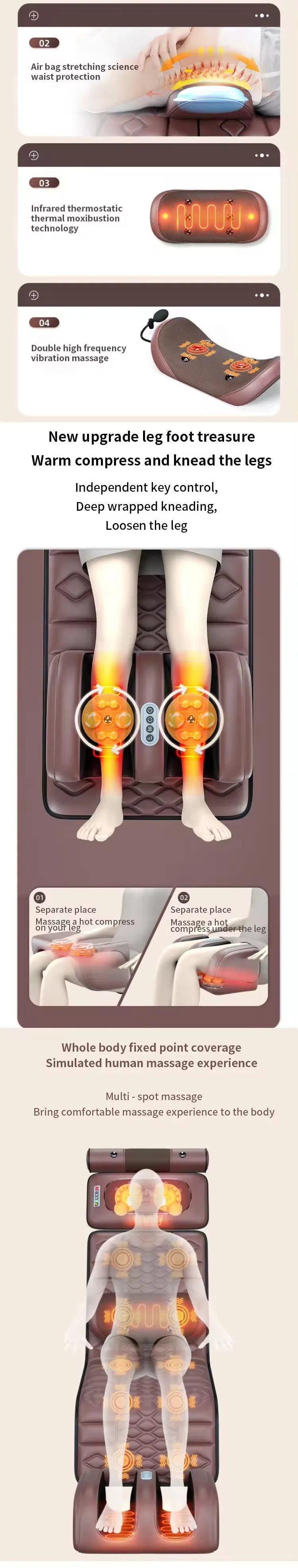 Electric Vibrating Heating Massage Mattress – Full Body Pain & Stress Relief Cushion for Neck, Back & Feet
