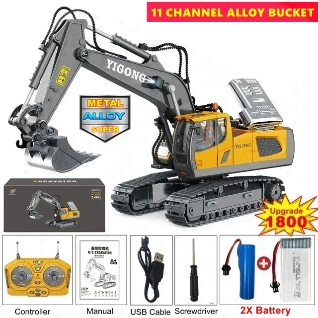 1:20 Scale 4WD RC Excavator Dump Truck Bulldozer – Alloy Construction Vehicle with Lights & Sound