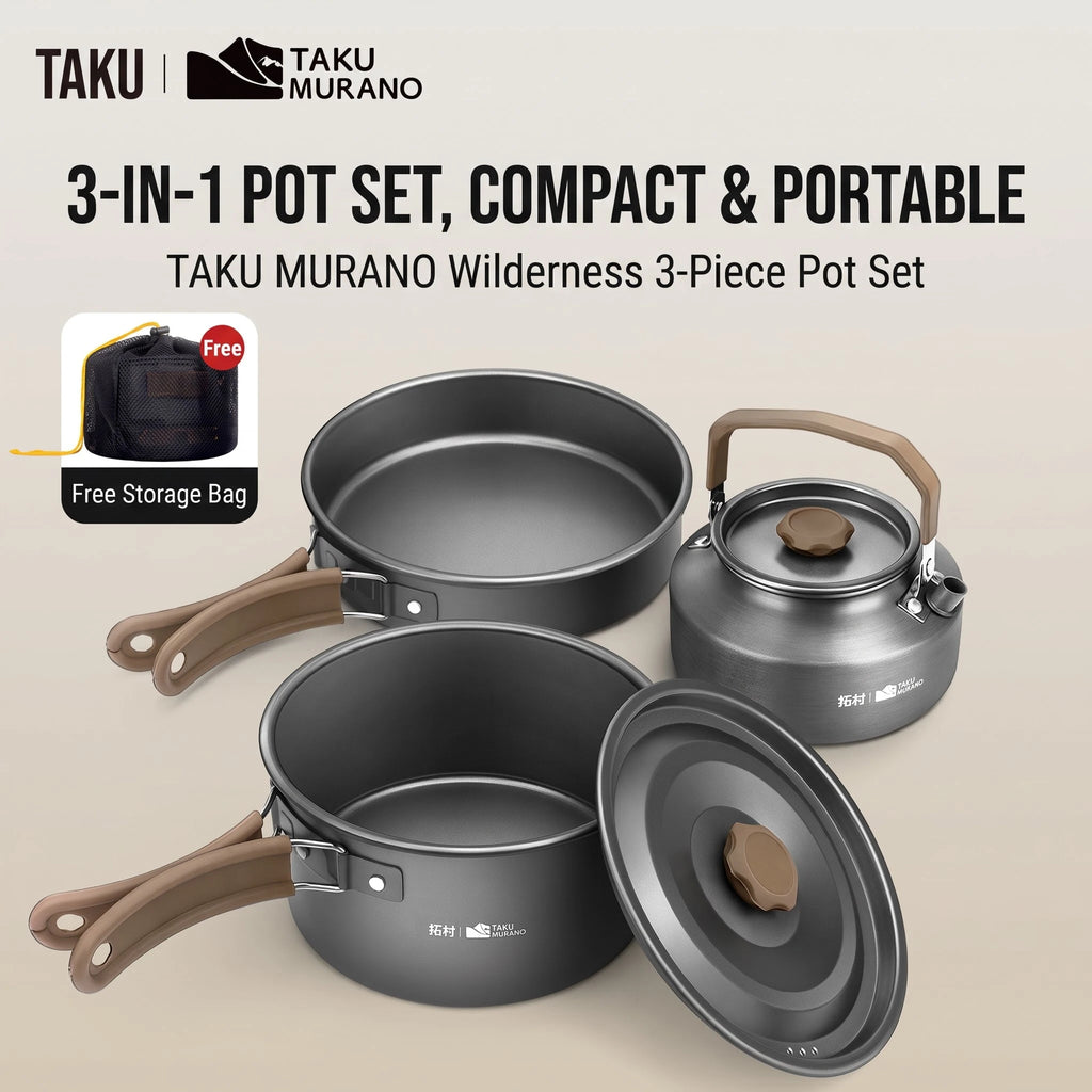 Camping Cookware Set – Nesting Pot, Pan & Kettle