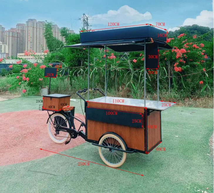 Custom Commercial Ice Cooler Cart Tricycle – Stainless Steel Freezer Bicycle for Snacks & Candy