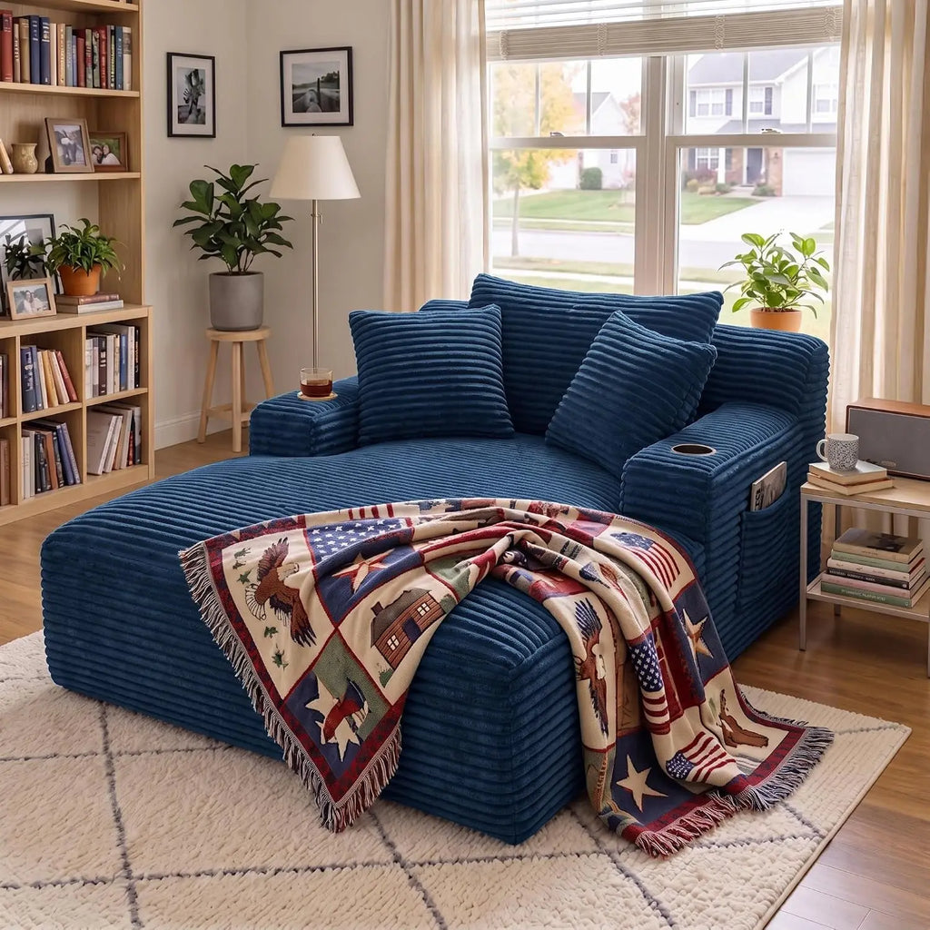 66-Inch Corduroy Chaise Lounge with 3 Pillows