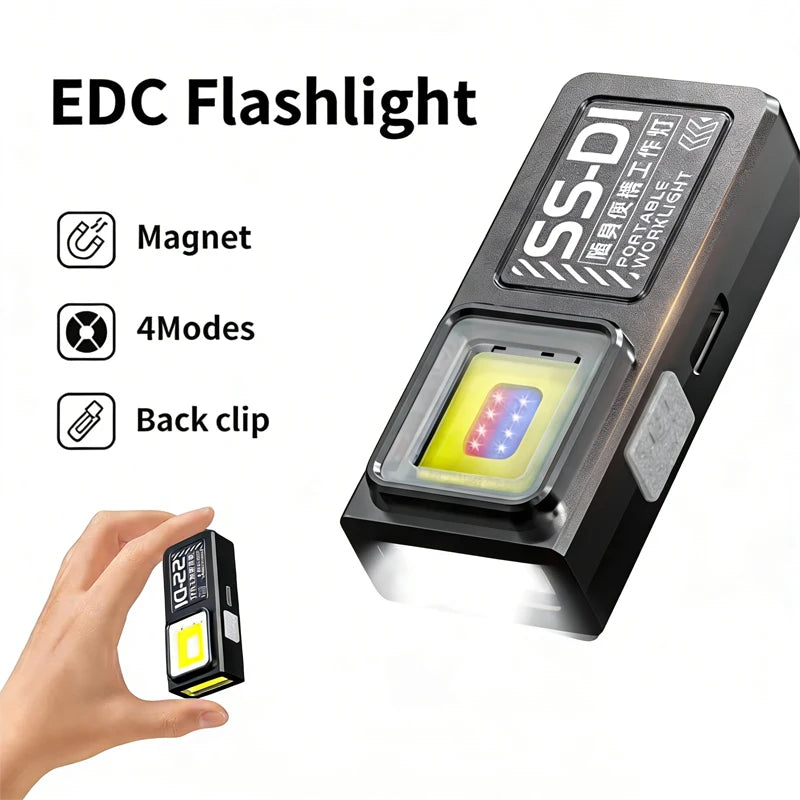 Mini COB LED Keychain Flashlight – USB-C Rechargeable, 5-Mode, IPX6 Waterproof EDC Pocket Light