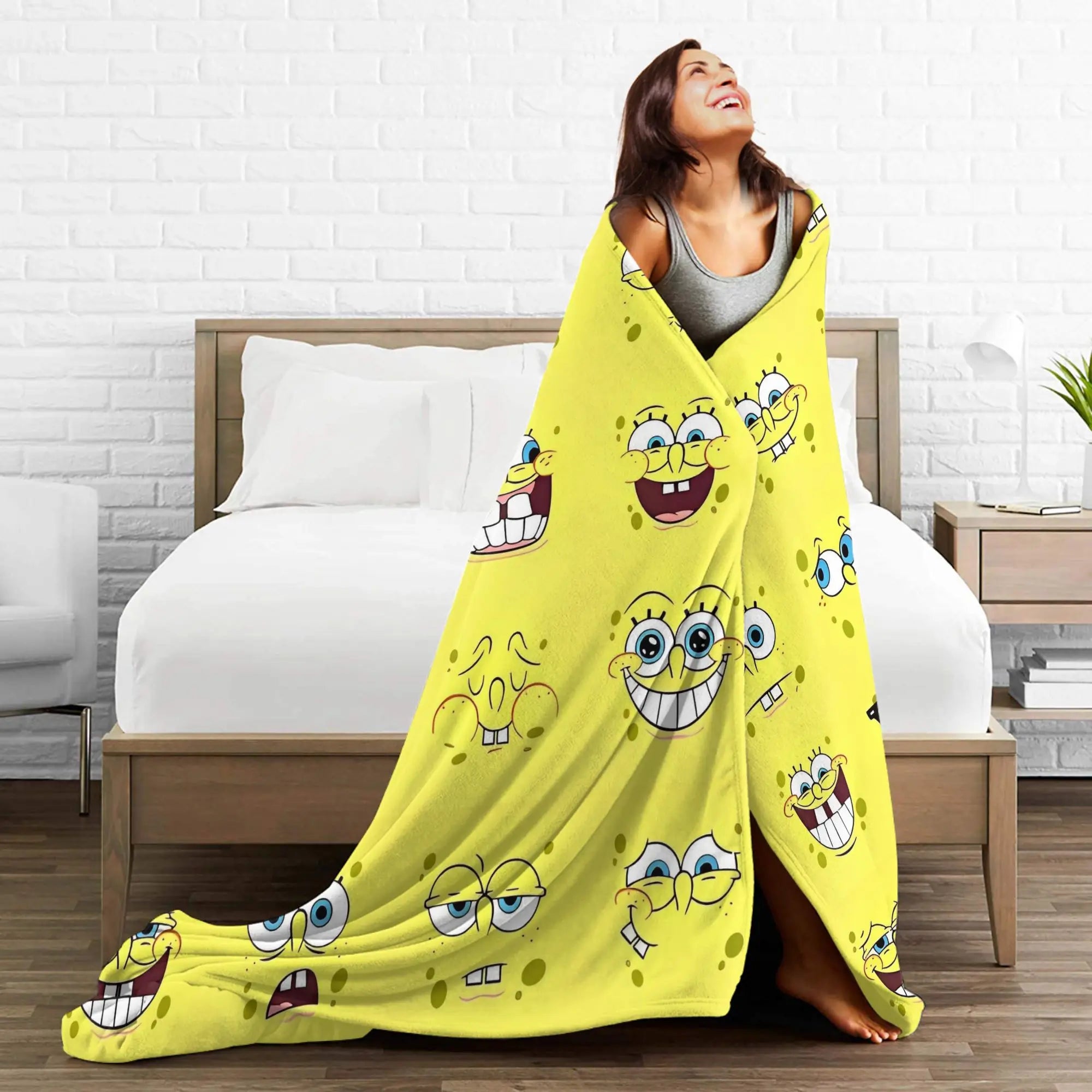 SpongeBob Flannel Throw Blanket – Soft Breathable Character Blanket for Bed, Lounge & Summer
