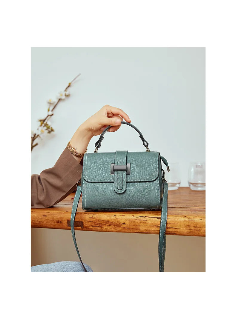 Genuine Cow Leather Square Satchel Shoulder Bag – All-Match Crossbody Messenger Handbag for Women