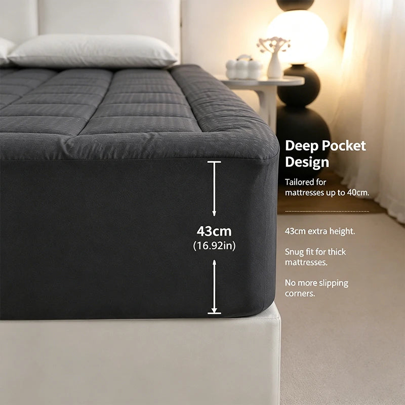 360GSM Quilted Mattress Topper & Protector Cover – Anti-Pull, 15–17" Deep Pocket, Twin to King, 2 Colors