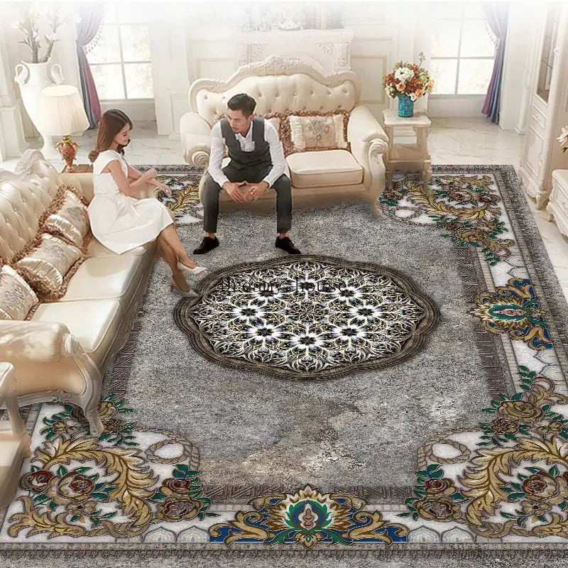 European Luxury Large Area Rug – Washable Non-Slip Carpet for Living Room & Bedroom