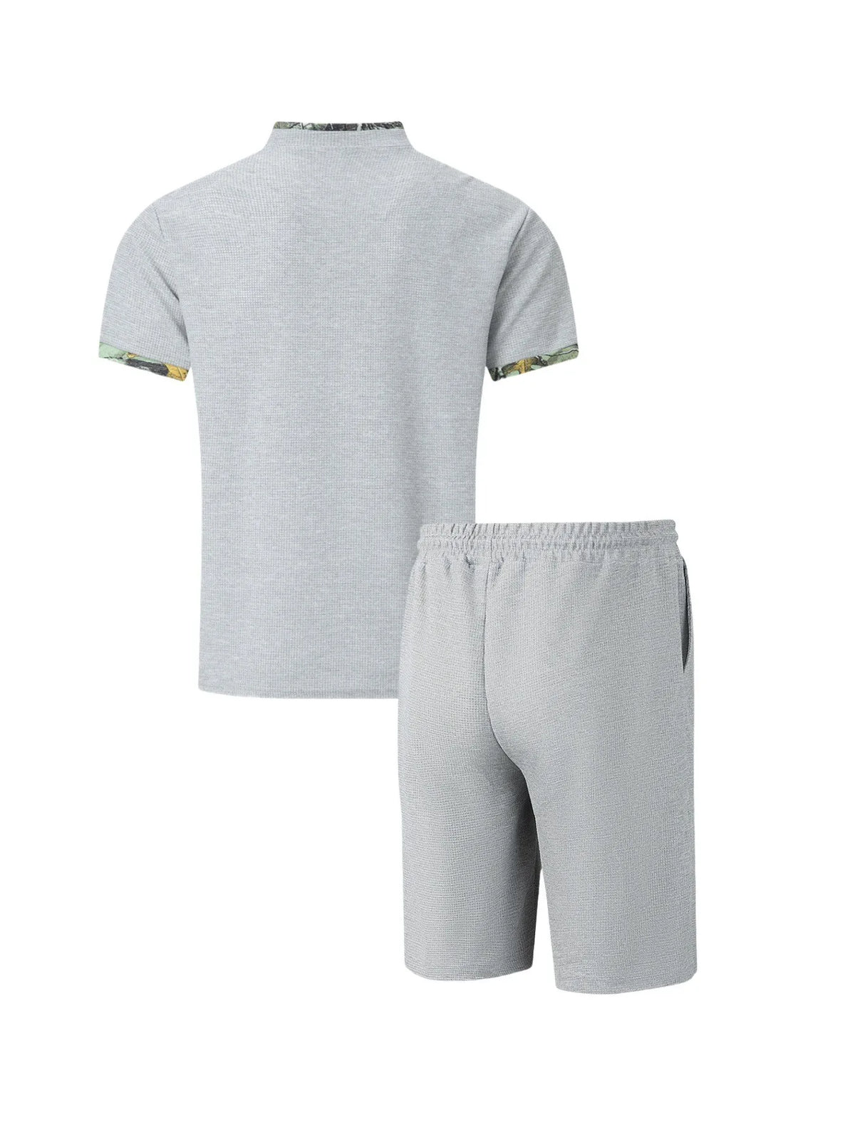 Men's Waffle Solid Color Zip Lapel Short Sleeve & Shorts Set – European Summer 2-Piece Suit