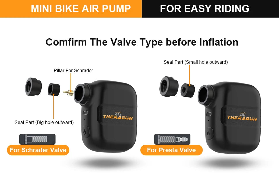 Mini Electric Bike Pump for Presta and Schrader Valves, 100 PSI