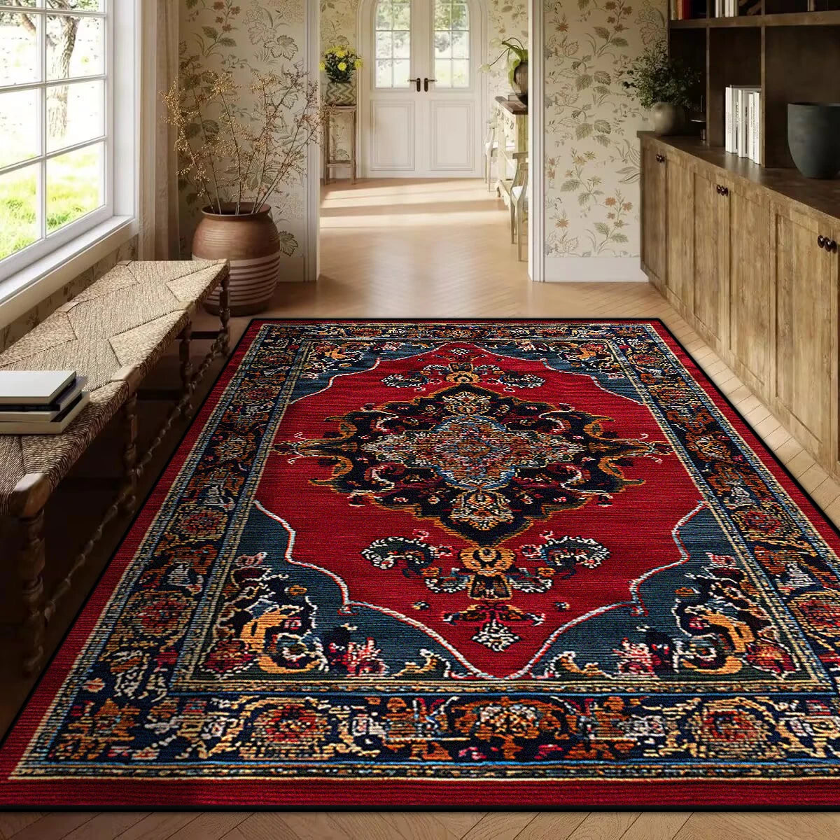 Persian Red Luxury Carpet – Non-Slip Large Area Rug for Living Room & Bedroom