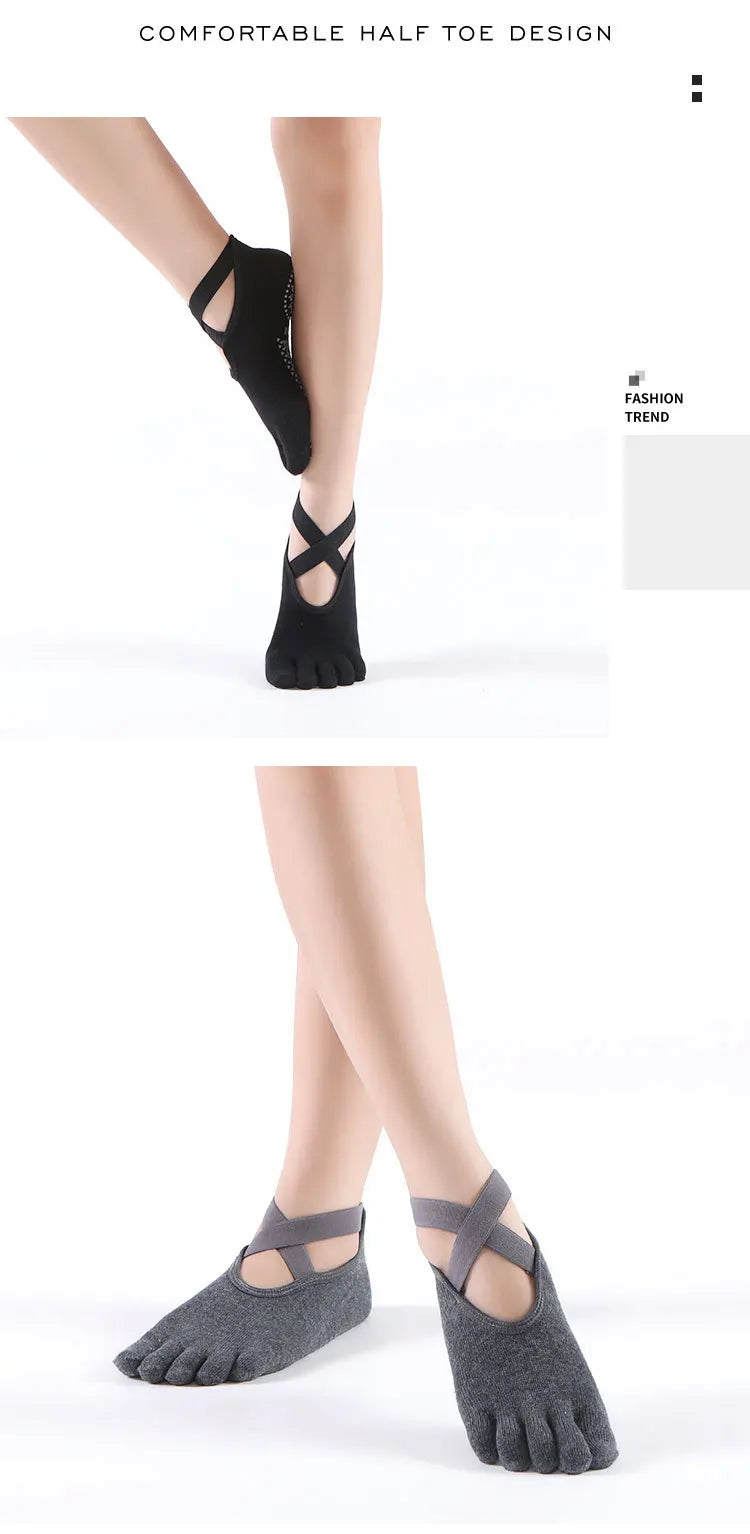 Women's Cotton Five-Toe Yoga Socks – Silicone Grip