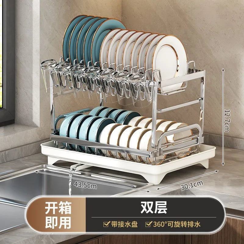 Multifunctional Stainless Steel Dish Drain Rack with Knife Holder – Countertop Bowl, Dish & Sink Organizer