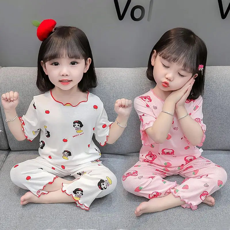 Baby Cotton Sleeveless Summer Pajamas Set | Toddler Cartoon Nightwear Kids Homewear
