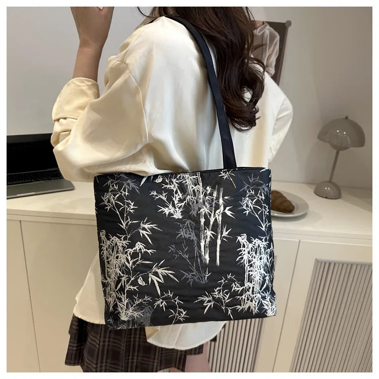 Floral Embroidery PU Tote Bag – Large Capacity Shoulder Crossbody Armpit Bag for Women