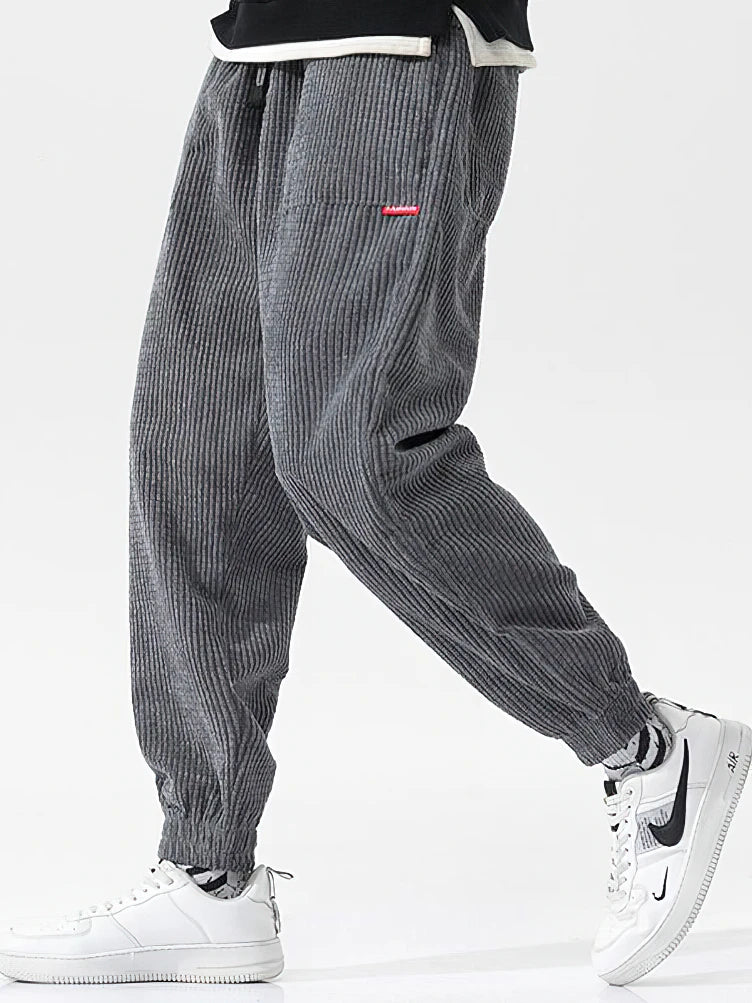 Men's Corduroy Jogger Pants — Baggy Fleece Harem Sweatpants for Autumn & Winter