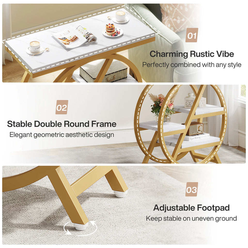 Tribesigns 3-Tier Narrow Side Table — Wood & Geometric Metal Frame