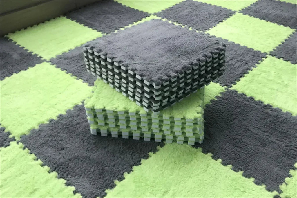 Soft Plush Kids Play Mat – Interlocking Foam Puzzle Carpet Tiles for Children, 10 or 20 Pcs