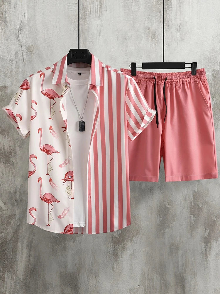 Men's Hawaiian Short Sleeve Shirt & Beach Shorts Set – Summer Vacation 2-Piece