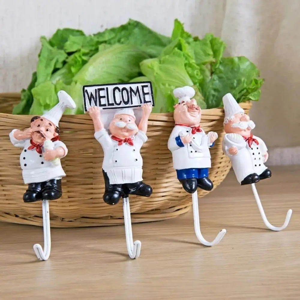 Chef Cartoon Wall Hook – Self-Adhesive Kitchen Utensil Hanger for Towels, Tools & More