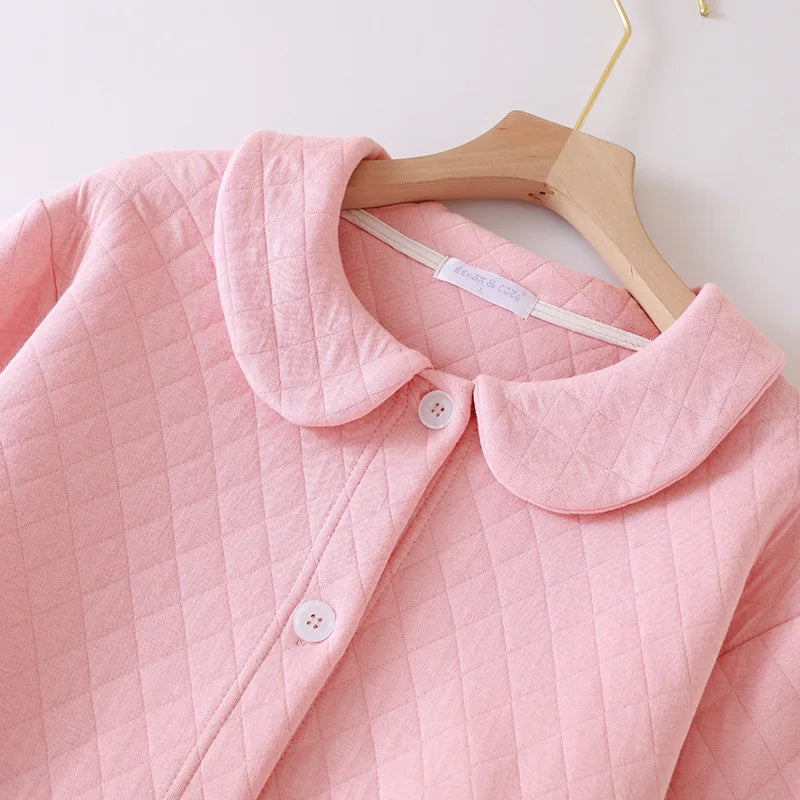 Women's Warm Cotton-Filled Bathrobe | Long-Sleeve Quilted Dressing Gown